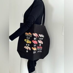 NWT Large canvas back Black with sushi pictures imported from Japan